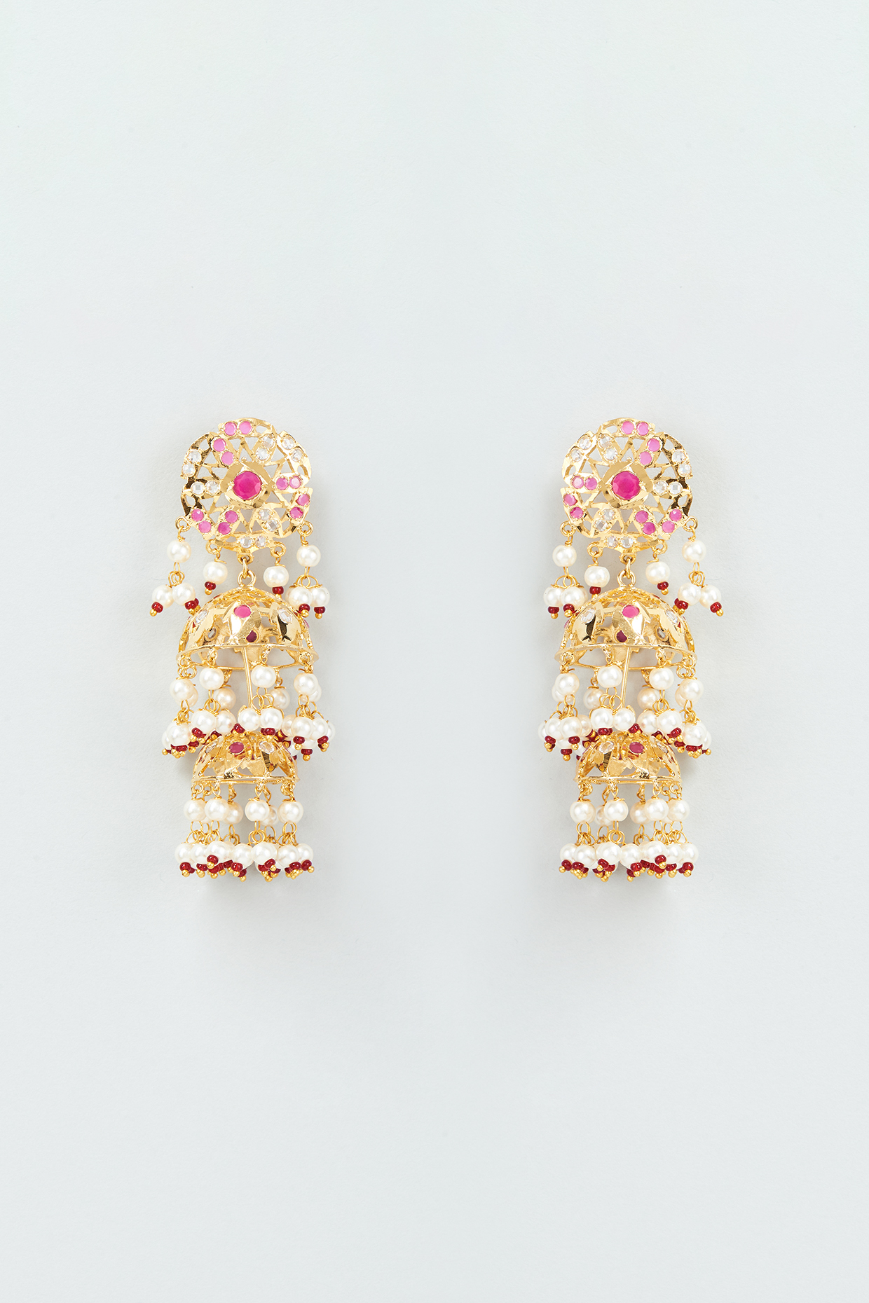 White Red Stones Jhumki Earrings - JMK2521R – Kalanjali Collections